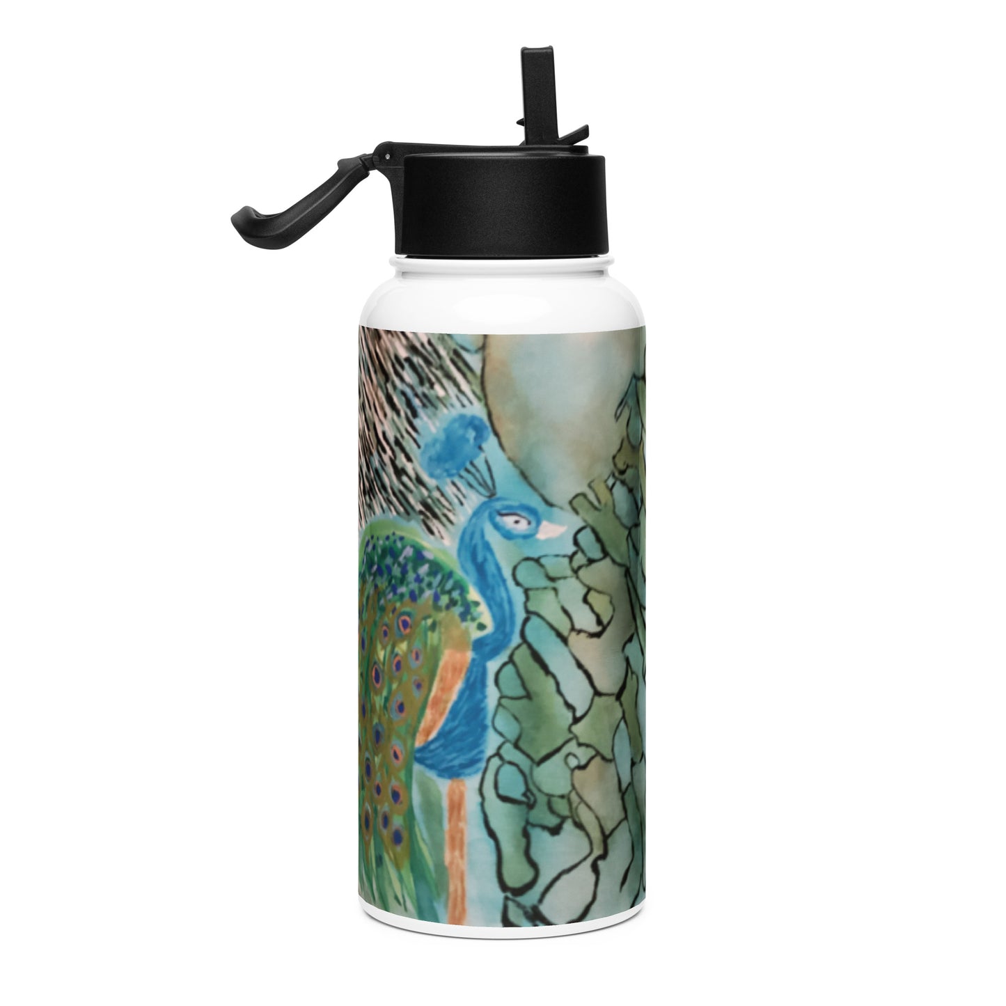 Stainless steel water bottle with a straw lid