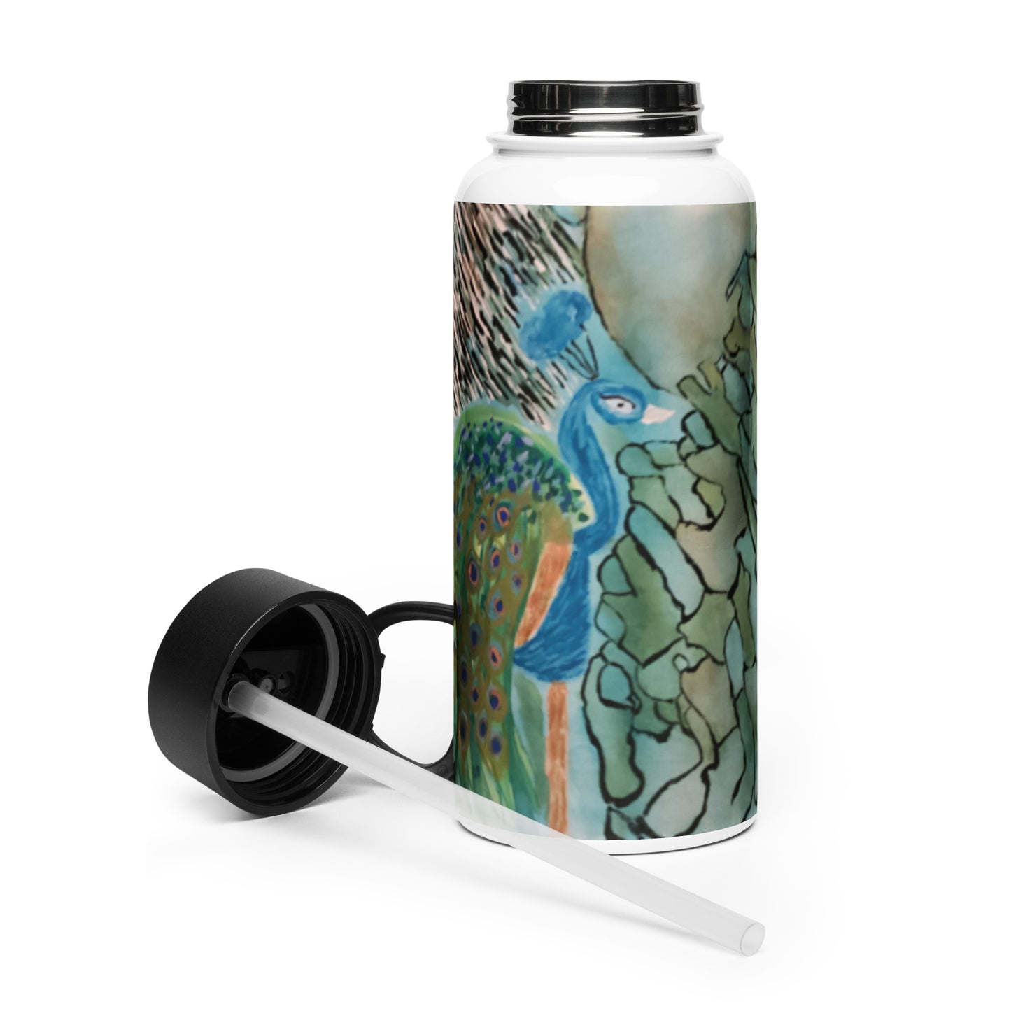 Stainless steel water bottle with a straw lid