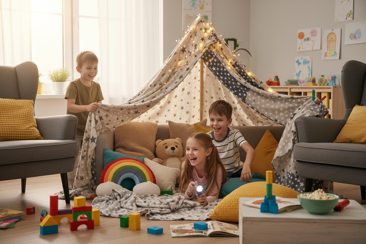 Children building a fort
